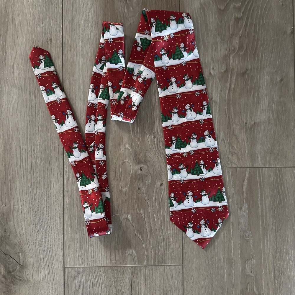 Vintage Hallmark‎ Yule Tie Greetings Christmas Snowman Tree Necktie Mens 90s